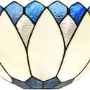 WL0006 Blue White Lotus Tiffany Style Wall Sconce Stained Glass Wall Light Fixtures for Hallway Stairway Bedroom Livingroom, 12 Inches Wide(Blue White)