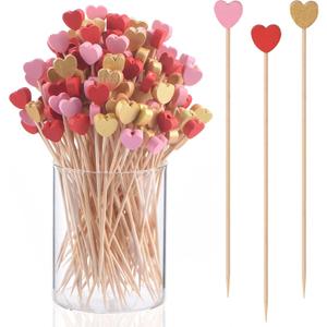 JtmyAota 100 Pack Heart-Shaped Bamboo Cocktail Picks, 4.7" Heart Toothpicks for Appetizers, Natural Bamboo Food Picks for Valentines Wedding Birthday Party Decoration
