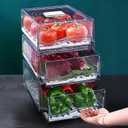2 Pack Large Capacity Fruit Storage Containers for Fridge with Drain Board, Stackable Refrigerator Organizers Drawer,Reusable Food Storage Containers for Drinks, Meat,Vegetable,Produce,Fruit