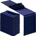 Bencailor 12 Pcs Navy Blue Satin Table Runner Bulk 12 x 108 Inch Long Table Runners Bright Smooth Fabric Tablecloth for Wedding Banquet Birthday 4th of July Patriotic Summer Party Decorations