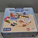 Giant bean 117 Pcs Busy Port City Wooden Train Set for Kids- Expandable & Changeable Wooden Train Track Set Toy, for Boys & Girls Ages 3-14