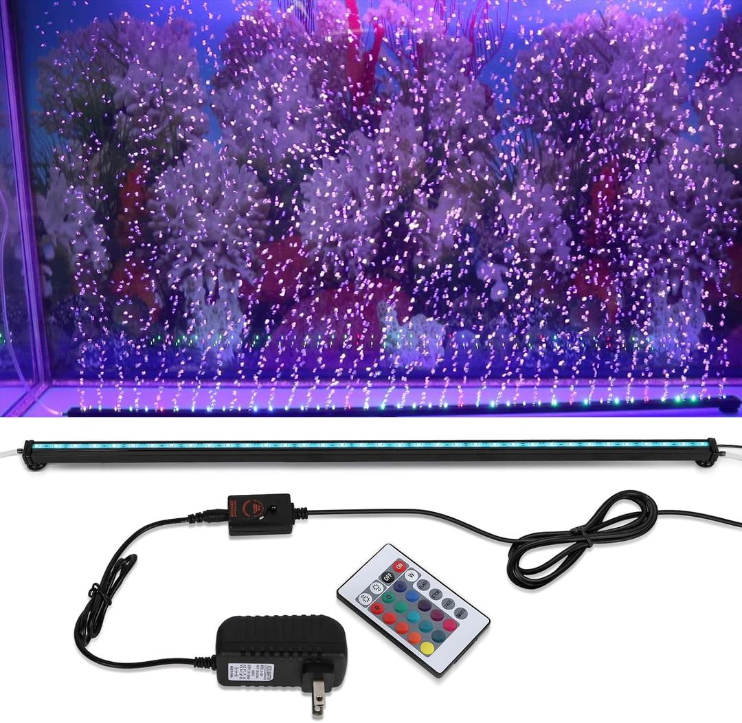 Submersible Aquarium Light, Fish Tank Light with Air Bubble Hole, RGB Color Changing Brightness Adjustable IP68 Waterproof Remote Control LED Light for Aquarium Fish Tank 35 inch