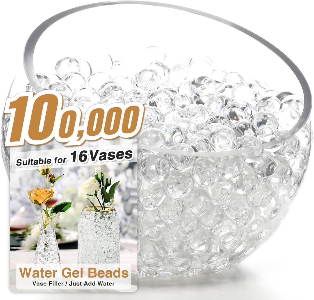 NOTCHIS 100,000 Clear Water Gel Beads for Vases, Transparent Water Gel Beads for Vase Filler, Candles, Wedding Centerpiece Floral Decorations