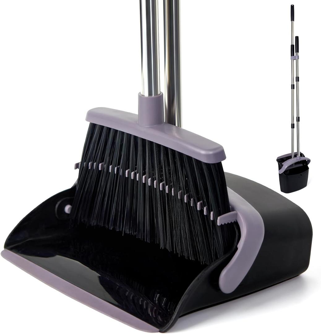 Broom and Dustpan Combo Set,55" Long Handle,Charcoal | Heavy Dust,Dustpans with Broom Combo,House Accessories for Home, Kitchen,Office,Classroom,Apartment,Pet Hair