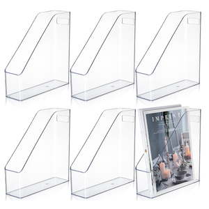 6 Pcs Clear Acrylic Magazine File Holder Plastic Desk Organizer with Handle Basics Vertical Magazine Rack Desk Folder Document Storage Organizer for Home Office School Work Study Desktop Supplies