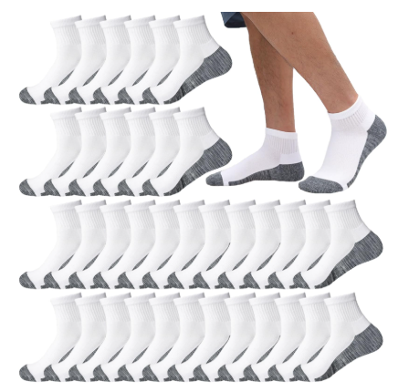 20 Pairs Quarter Ankle Socks for Men Athletic Running Cotton Active Socks for Performance Training Sporting (US, Alpha, One Size, 20pairs, C-white)