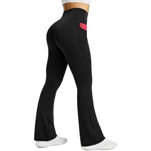 PRETISKY Womens Flared Yoga Pants with Pockets, High Waisted Flare Leggings Bell Bottom Bootcut Yoga Dress Pants, XL