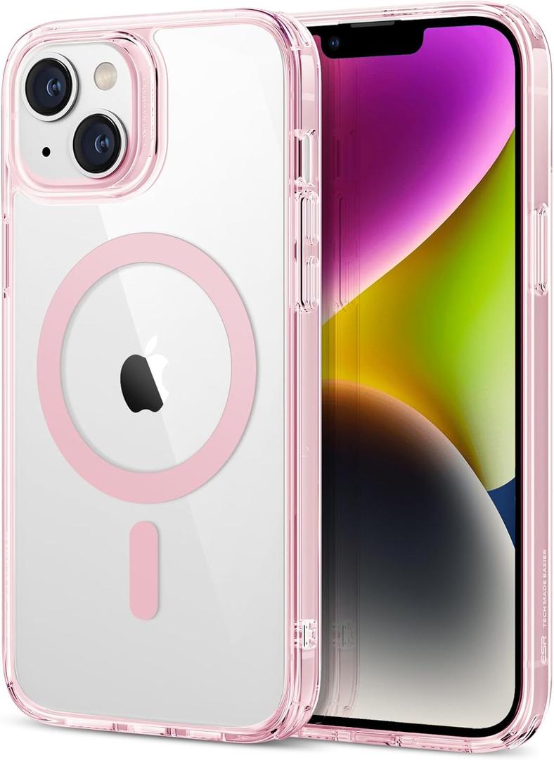 ESR for iPhone 14/iPhone 13 Case, Compatible with MagSafe, Shockproof Military-Grade Protection, Scratch-Resistant Back, Magnetic Phone Case for iPhone 14/iPhone 13, Classic Hybrid Case, Clear Pink