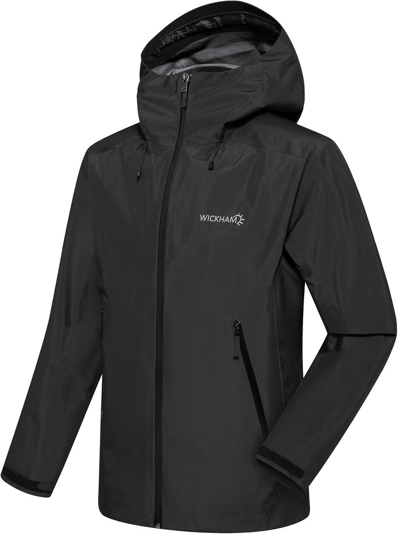 WICKHAM Men's High-performance Rain Jacket Outdoor Waterproof Windproof Coat fully Sealed Seams Shell for Expedition,Golf (XX-Large, Black)