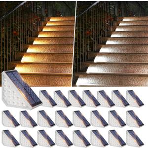 Bosceos 24 Packs LED Solar Step Lights Outdoor Stair Lights Waterproof IP67, Solar Deck Light with Dual Color Options (Warm & Cool White), Outdoor Light Decor for Yard Garden Patio Porch Walkways
