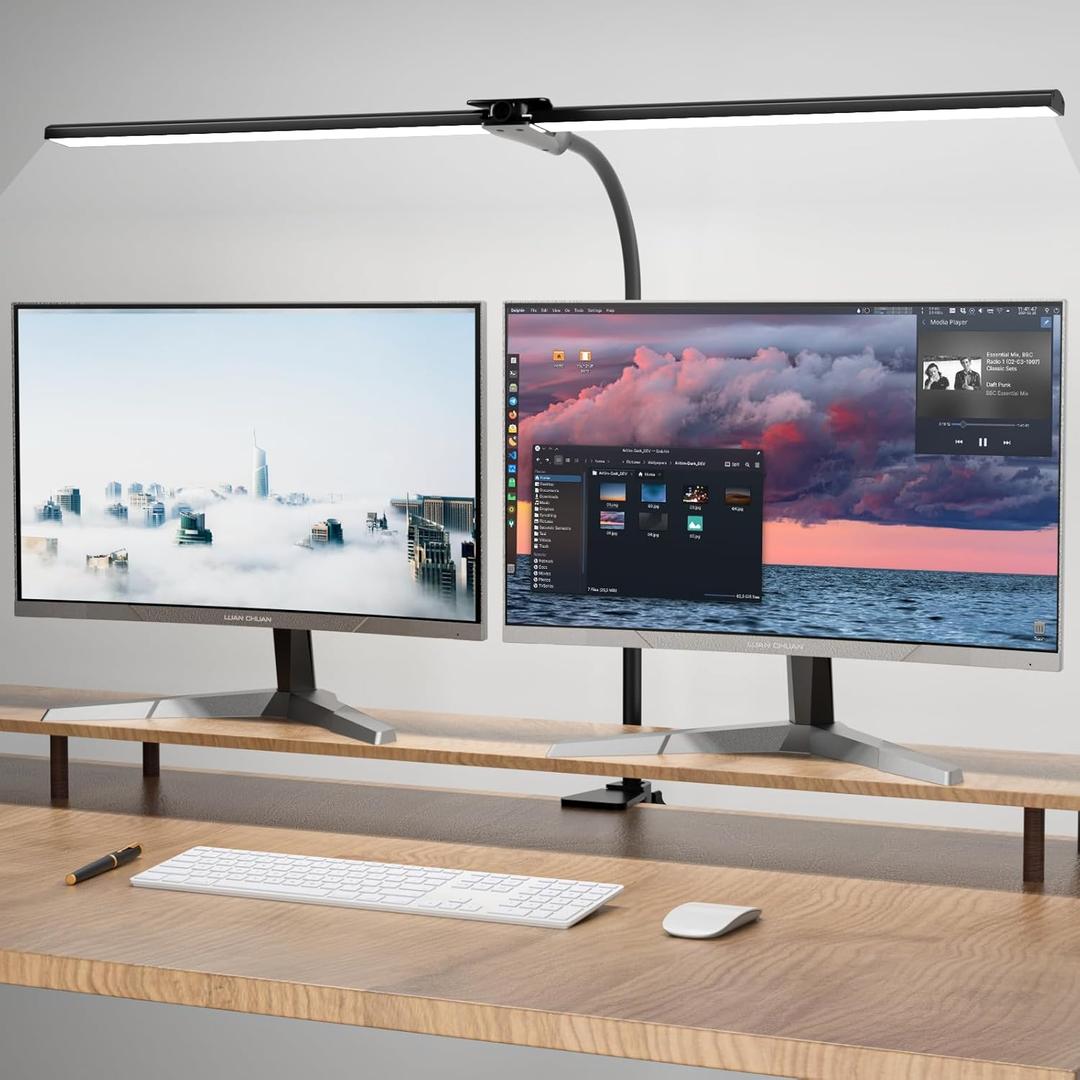 Desk Lamp for Office Home, 31.5" Desktop Lighting Bar with Gooseneck, Clip on Desk Light with Clamp, Bright Dimmable Table Lamp for Study, Work, Computer, Monitor, Reading (Black)
