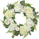 Briful 24'' Large Spring Wreaths for Front Door, Summer Floral Wreaths with Hydrangea Daisy, Realistic Artificial Wreath for Home Indoor Decor, Farmhouse Fireplace Windows Mantle Decorations, White