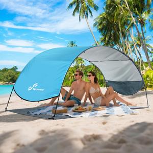 Sportneer Beach Tent Sun Shelter Beach Shade Canopy UPF 50+ UV Protection with 8 Wind Ropes and 12 Ground Stakes for Beach Camping Backyard Picnic Outdoor (Light Blue)