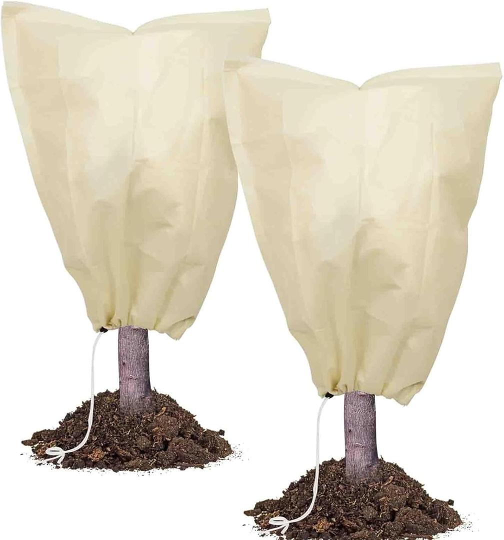 78x41inches Plant Covers Freeze Protection,2 Packs Thickened 2.82oz/yd Frost Cloth for Outdoor Plants,Winter Tree Covers with Zipper&Drawstring,Plant Blanket for Winter Plant Covers Freeze Protection (Beige)