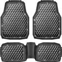 CAR PASS Bling Diamond Black Rubber Car Mats, Heavy Duty Deep Dish All-Weather Floor Mat Anti-Slip 3D Rhombus Waterproof Trim to Fit Liner Universal Glitter Sparkly Shining Rhinestone, 3 Pcs Silver