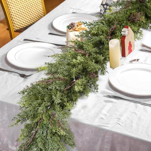 Lvydec Christmas Pine Garland Greenery Decoration, Realistic Cedar Branch Lush Cypress Leaves Garland for Holiday Mantel Fireplace Table Centerpiece