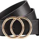 Earnda Women's Leather Belt Fashion Soft Faux Leather Waist Belts For Jeans Dress (black_gold Buckle, Large: fits waist from 34"-37")