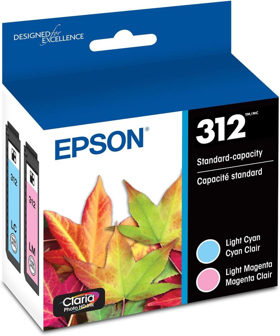 EPSON 312 Claria Photo HD Ink Standard Capacity Light Cyan/Magenta (T312922-S) Works with Expression XP-8500, 8600, 8700, 15000