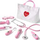 Phobby Kids Doctor Kit, 8 Pieces Toddlers Doctor Playset with Medical Storage Bag & Real Stethoscope, Pretend Play Doctor Toys Birthday Gift for Boys Girls Aged 3 4 5 6 (Pink)