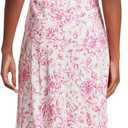 London Times Women's Dresses Square Neck Smocked Back Linen Blend Flattering Versatile Spring Summer Garden Party Dress, Ivory/Bright Fuschia, 18