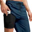 Men Swim Trunks with Compression 9 Inches Breathable Liner Quick Dry Zipper Pockets for Board Beach Gym Running, M