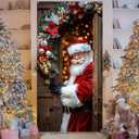 2 x BlissYard Christmas Door Cover 71x35 Santa Claus Hanging Door Banner Holiday Front Door Decoration Winter Porch Backdrop Outdoor Christmas Door Cover for Home Party Photography Background