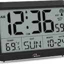 WallarGe Atomic Digital Wall Clock Battery Operated, Self-Setting, Large Display with Temperature, Date, Day of The Week, Silent Wall Mount Digital Clock, 4 Time Zones, DST (8.5 inches)