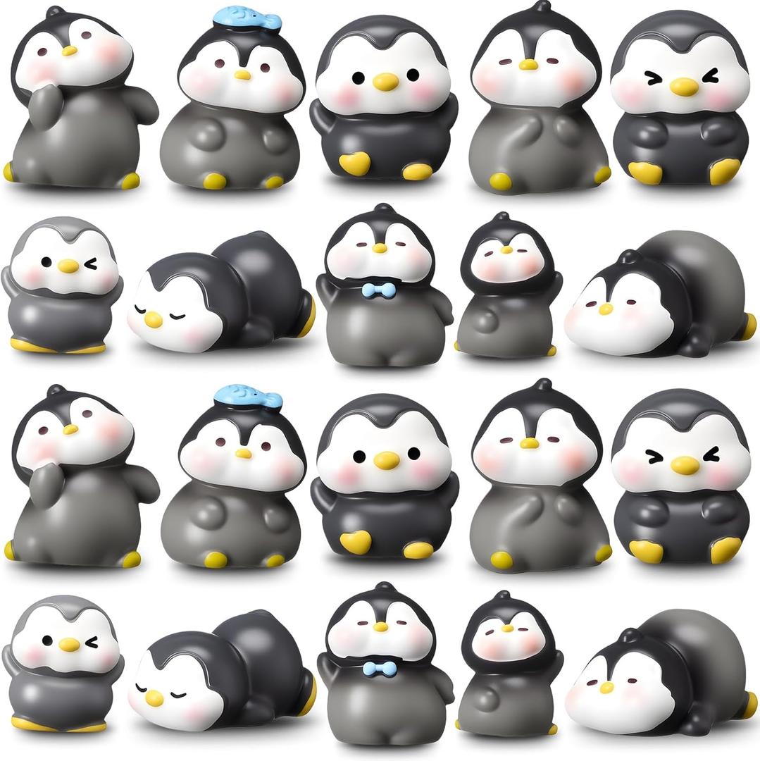 Macarrie 20 Pcs Mini Penguin Figurines Cute Penguin Characters Toys Collection Playset Christmas Winter Cartoon Figures Cake Decoration for Boy Girl Birthday Landscape Party(Modern Style)