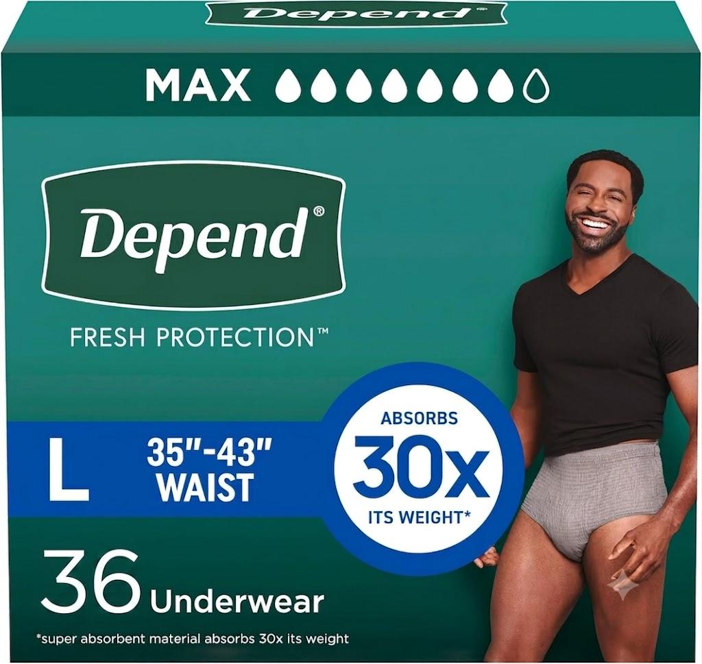 Depend Fresh Protection Adult Diapers, Incontinence Underwear for Men, Disposable, Maximum, Large, Grey, 36 Count