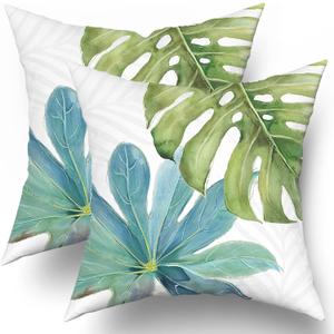 aportt Green Tropical Leaf Pillow Covers 16x16 Inch Monstera Palm Leaves Couch Pillow Cases Botanical Plant Summer Throw Pillows Set of 2 Home Decor for Living Room Bedroom Bed Cushion Outdoor