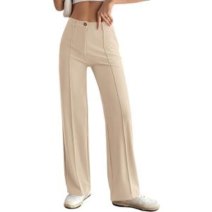 PRETTYGARDEN Straight Leg Pants Stretchy Button Business Casual Work Trousers Knit Elastic Waist Slacks (Small, Light Khaki) PRETTYGARDEN Straight Leg Pants Stretchy Button Business Casual Work Trousers Knit Elastic Waist Slacks (Small, Light Khaki)
