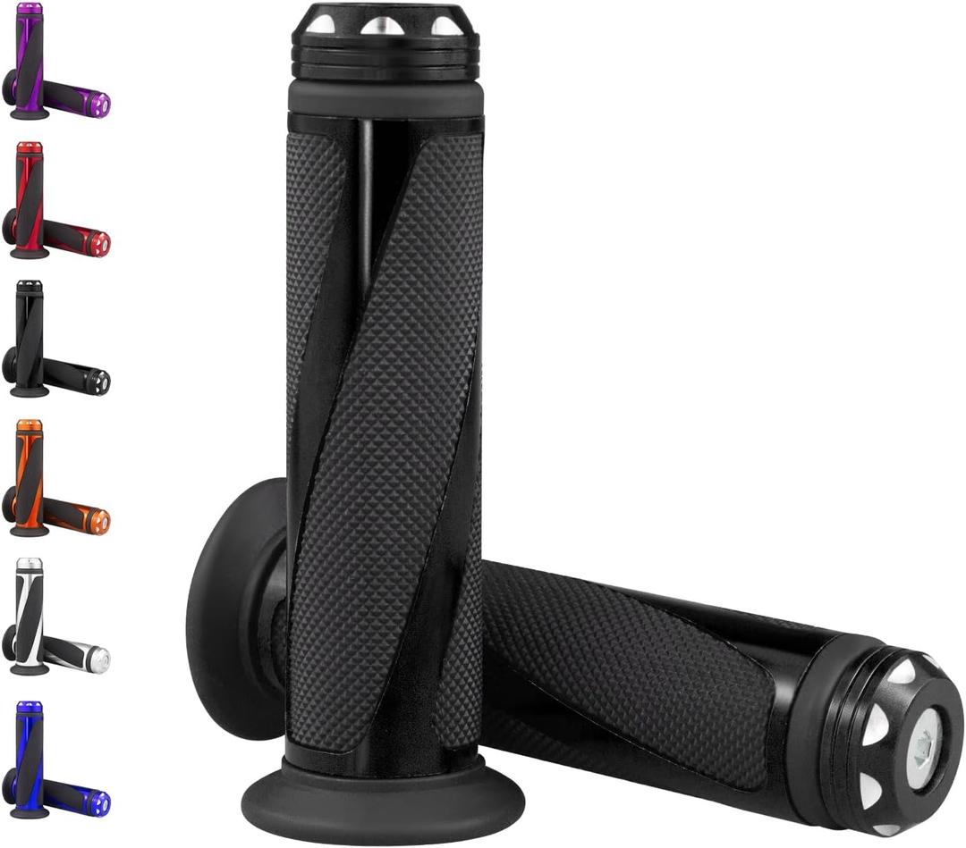 Universal Motorcycle Handlebar Grips Fits for Motorcycles with 7/8" Left Grip and 1" Right (Black)