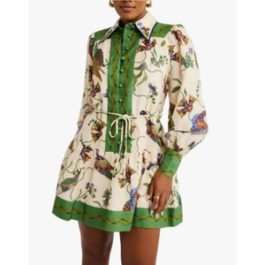 Shirt Dress for Women Long Sleeve Floral Printed Button Down Mini Dresses, Small
