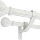 Wood Double Curtain Rods Set for Windows 36 to 72 Inches (3 to 6 ft), Adjustable Heavy Duty Dual Drapery Rods, 1 Inch Boho Rustic Decorative Curtain Rod,Brushed White