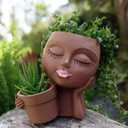 Face Flower Pot Head Planter, Face Planter Black Woman Unique Planters for Indoor Outdoor Plants, Novelty Plant Pots Lady Head Vase with Drainage Hole for Home Garden Succulents Cactus