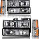 Headlights Assembly Fit 1994-1999 Chevrolet C/K 1500 2500 Suburban / C1500 C2500 C3500 K1500 K2500 K3500 / 1995-1999 Tahoe/for 1994 Chevy Blazer Chrome Housing Amber Reflector