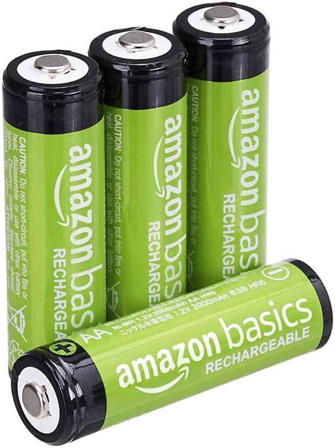 Amazon Basics 4-Pack Rechargeable AA NiMH Batteries, 2000 mAh, 1.2V, Recharge up to 1000x Times, Pre-Charged