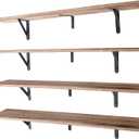 Long Floating Shelves for Books,Wall Hanging Bookshelf Set of 4,Rustic Wall Mount Book Shelf Wood Extra Large for Livingroom Bedroom Kitchen Bathroom Home Office Decor,36 Inches(Carbonized Black)
