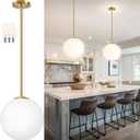 Bagood 14" Globe Pendant Light 3-Light Gold Mid Century Modern Light Fixture Milk Glass Pendant Light Globe Pendant Lights Kitchen Island Brushed Brass Finished with Milk Glass Lampshade for Bedroom