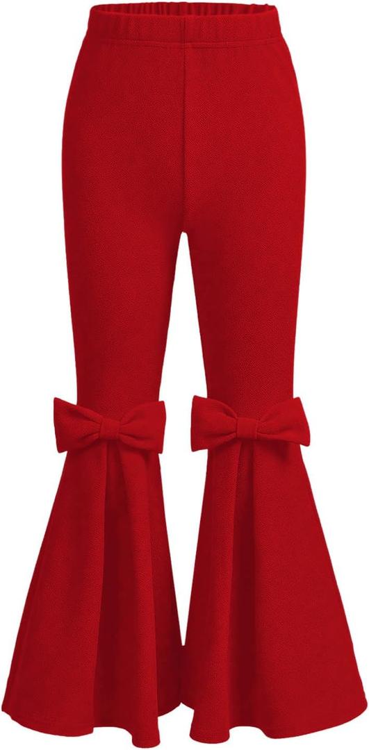 Floerns Girl's Stretchy Elastic High Waist Bow Front Bell Bottom Flare Leg Pants (Pure Red)