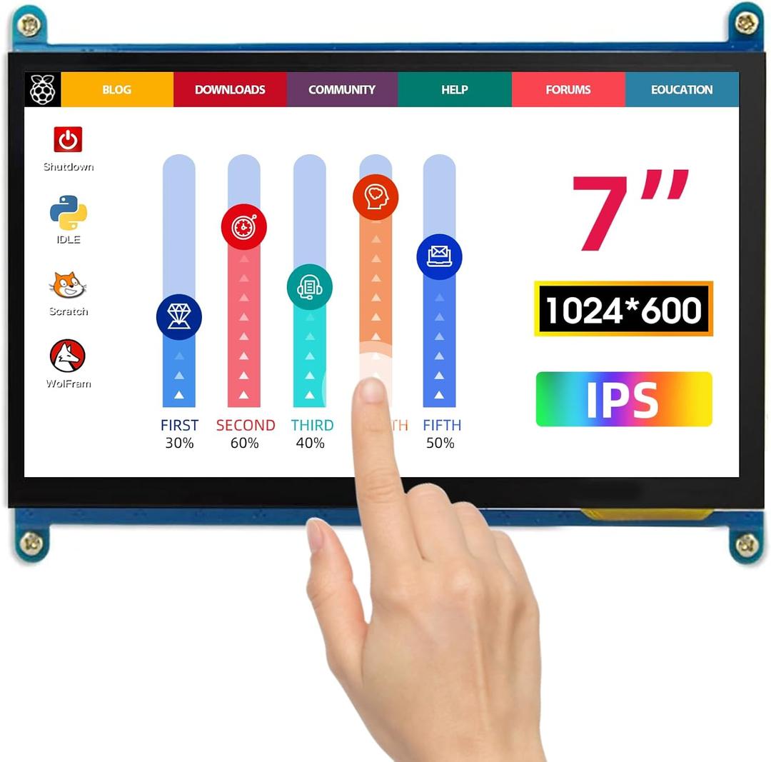ELECROW 7 Inch 1024600 Touchscreen for Raspberry Pi: IPS Capacitive Touch Screen LCD Display, Mini Portable Monitor Compatible with Raspberry Pi 5/4/3, BB Black, Banana Pi, Windows 10/8/7 Driver Free