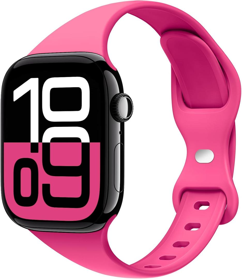 4 x STG Sport Slim Thin Narrow Silicone Bands Compatible with Apple Watch Band Ultra 3/2/1 49mm, Series 11/10 46/42mm, 9/8/7 45/41mm, SE 6/5/4 44/40mm, 3/2/1 42/38mm for Women Men