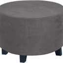 H.VERSAILTEX Round Ottoman Slipcover Ottoman Covers Slipcover Footstool Protector Covers Storage Stool Ottoman Covers Stretch with Elastic Bottom, Feature Real Velvet Plush Fabric (Medium, Gray)