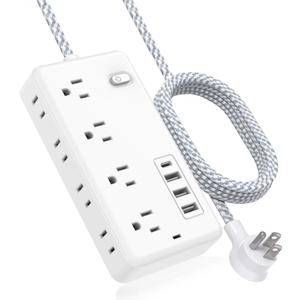 Bluetooth Portable Speakers Extension Cord 5FT, Surge Protector Power Strip with 8 Widely Outlets 4 USB Ports, Flat Plug, Wall Mount Outlet Extender, Multiple Outlets for Indoor Home