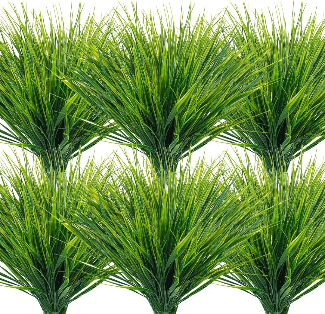 Uieke 12 Bundles Artificial Grass Plants Outdoor UV Resistant Fake Grass Plants No Fade Faux Plastic Plants for Outside Garden Window Box Planter Decor (Green)