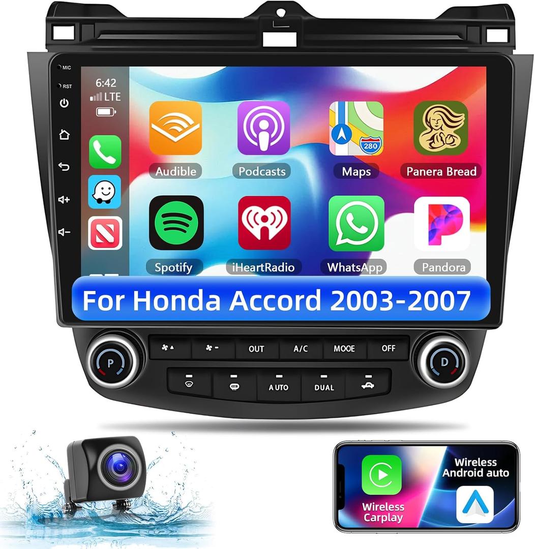 Android 13 Car Stereo Radio for Honda Accord 7th 2003-2007 with Wireless Apple CarPlay & Android Auto,10.1" Bluetooth Car Audio Receiver with Mirror Link,FM,Steering Wheel Control,1080P Backup Camera
