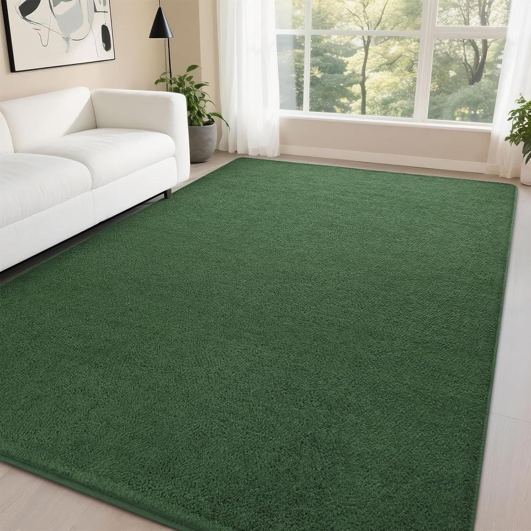 DweIke Modern Area Rugs for Living Room Bedroom, 4x6 Dark Green Thickened Memory-Foam Throw Carpet, Super Soft Kids Boys Girls Rug, Non-Slip and Washable Carpets for Dorm Nursery Classroom Decor