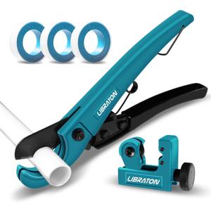 Libraton Pex Cutter 1-1/4", Pex Pipe Cutter, PEX Tube Cutter 1/8" to 7/8", PEX Pipe Cutting Tools for PEX, PVC (Thin), PPR Plastic, Extra PTFE Seal Tapes 400"
