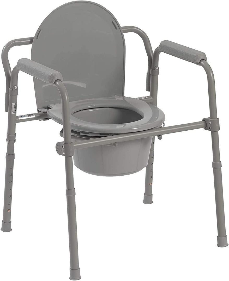 Drive Medical Steel Folding Bedside Commode, Gray