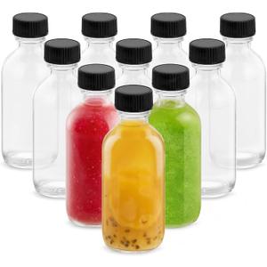 4OZ Small Glass Bottles with Lids and Funnels, 120ml Boston Round Glass Bottles, Leak Proof Mini Travel Bottle, Perfect for Diy Essential Oils, Hot Sauce and Juices, 10 Pack Clear